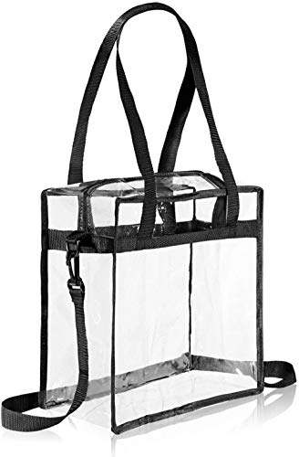 GDFS Bolsa de Asas Transparente Bolsa Transparente Bolsa de Aseo Grande Bolsa de Bandolera Transparente con Correa de Hombro Ajustable y Cierre de Cremallera, Negro - 1 Juego