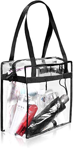 GDFS Bolsa de Asas Transparente Bolsa Transparente Bolsa de Aseo Grande Bolsa de Bandolera Transparente con Correa de Hombro Ajustable y Cierre de Cremallera, Negro - 1 Juego