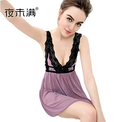 Gdofkh Lencería Sexy de Europa y América con Cintura de Encaje Negro Honda lencería Sexy más Pijamas Sexy de tamaño