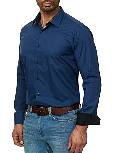 Gdtime Hombre Camisa Manga Larga Slim Fit,Resistente a Las Arrugas,S-3XL (Azul, L)