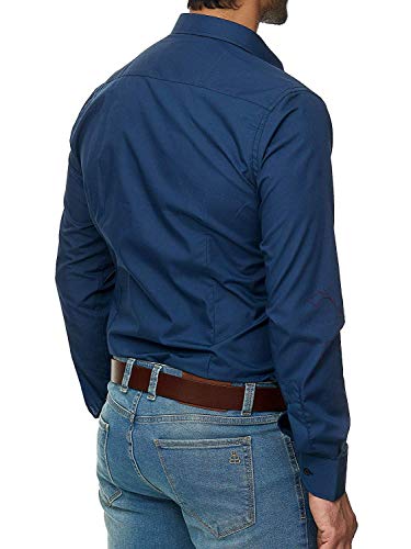 Gdtime Hombre Camisa Manga Larga Slim Fit,Resistente a Las Arrugas,S-3XL (Azul, L)