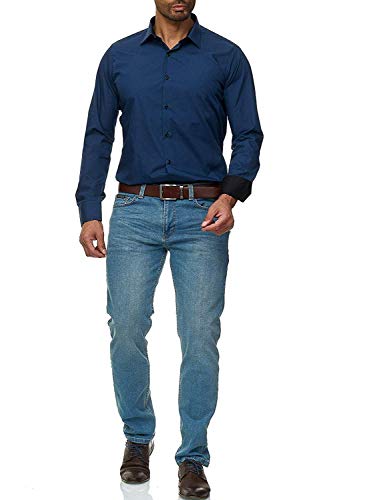 Gdtime Hombre Camisa Manga Larga Slim Fit,Resistente a Las Arrugas,S-3XL (Azul, L)