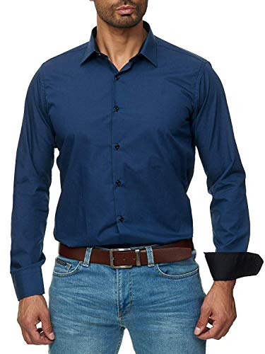 Gdtime Hombre Camisa Manga Larga Slim Fit,Resistente a Las Arrugas,S-3XL (Azul, L)