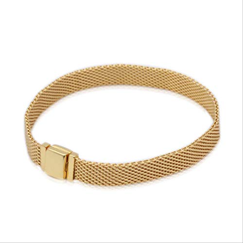 GDYX 925 Plata Esterlina Reflexión Pulsera Pulsera Encanto para La Marca Europea Encanto Perlas DIY Producción 20cm Color Amarillo Amarillo Claro de Oro