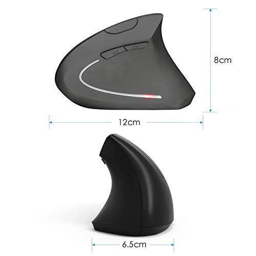 GeekerChip Ratón Vertical Inalámbrico 2.4G,Ratón Inalámbrico con Mango Vertical y Diseño Ergonómico,800-1200-1600 dpi Ajustable para Computadoras/PC/Portátil/MacBook(Negra)