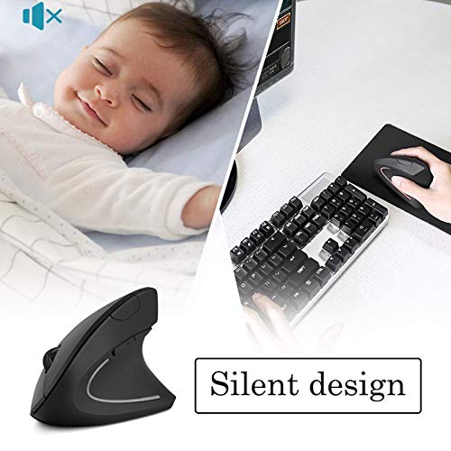 GeekerChip Ratón Vertical Inalámbrico 2.4G,Ratón Inalámbrico con Mango Vertical y Diseño Ergonómico,800-1200-1600 dpi Ajustable para Computadoras/PC/Portátil/MacBook(Negra)