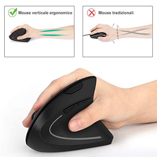GeekerChip Ratón Vertical Inalámbrico 2.4G,Ratón Inalámbrico con Mango Vertical y Diseño Ergonómico,800-1200-1600 dpi Ajustable para Computadoras/PC/Portátil/MacBook(Negra)