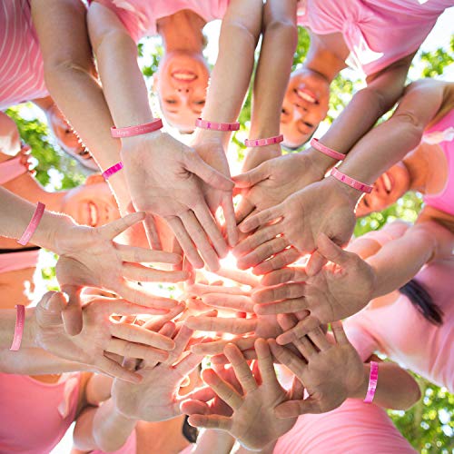 Gejoy Pulseras de Cinta Rosa de 48 Piezas de Silicona para concientizar sobre el cáncer de Mama, Pulsera de Silicona con el Valor de la Fuerza de la Esperanza Hope