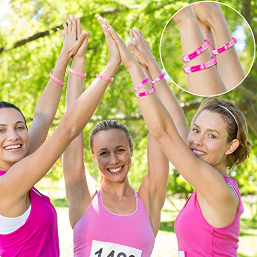 Gejoy Pulseras de Cinta Rosa de 48 Piezas de Silicona para concientizar sobre el cáncer de Mama, Pulsera de Silicona con el Valor de la Fuerza de la Esperanza Hope