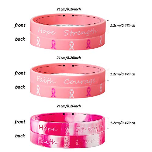 Gejoy Pulseras de Cinta Rosa de 48 Piezas de Silicona para concientizar sobre el cáncer de Mama, Pulsera de Silicona con el Valor de la Fuerza de la Esperanza Hope