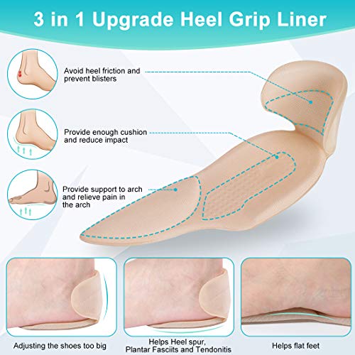 Gel Almohadillas de Talón, Empuñaduras de talón, forro autoadhesivo para el talón, inserto antideslizante para evitar ampollas, deslizamiento del talón para Protectores de Talón Zapatos de Tacón Alto