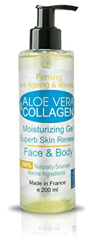 Gel de Aloe Vera y Colágeno Antiarrugas - 200 ml Cara y Cuerpo Gel Hidratante Reafirmante - Escote - Anti Estrias
