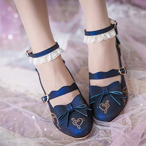 GEMORE Dulce Lolita Calza los Zapatos de Lolita Cosplay Lindo de Las Mujeres del Arco del Medio Gruesos Zapatos de tacón (Color : Blue, Size : 37)