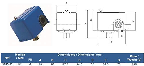 Genebre val-ge - Presostato 1/4" p.maximo/a 4kg diferencial variador