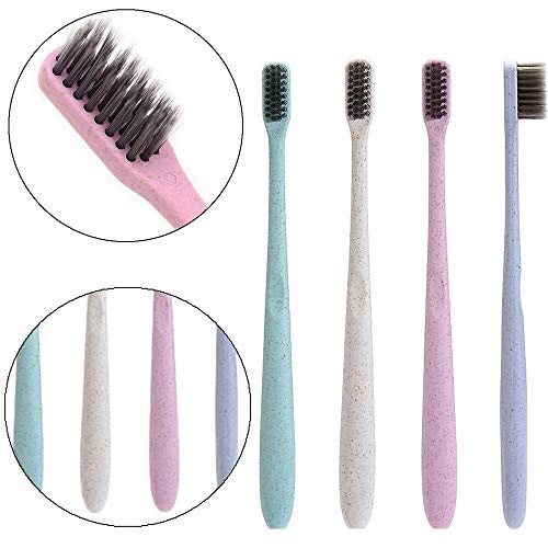 Generies - 12 cepillos de dientes manuales ultrasuaves con mango de paja de trigo, respetuoso con el medio ambiente