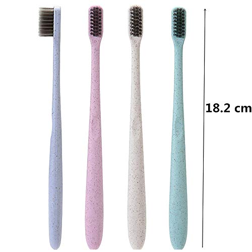 Generies - 12 cepillos de dientes manuales ultrasuaves con mango de paja de trigo, respetuoso con el medio ambiente