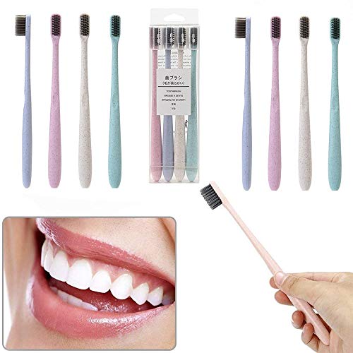 Generies - 12 cepillos de dientes manuales ultrasuaves con mango de paja de trigo, respetuoso con el medio ambiente