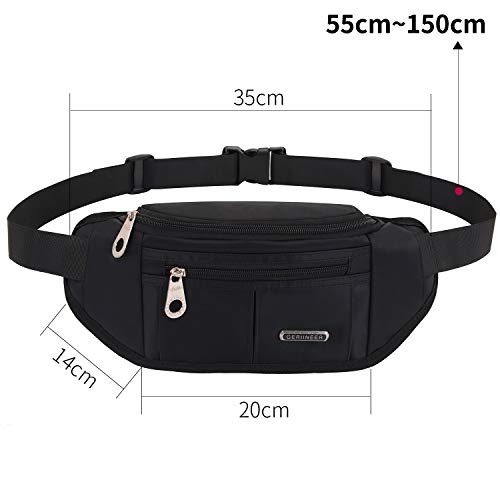 GERIINEER Riñoneras Mujer Hombre Deportiva Running，Riñonera Cinturón Corriendo Impermeable 3 Bolsillos con Cremallera，Bandolera para Hombre Mujer (Negro)