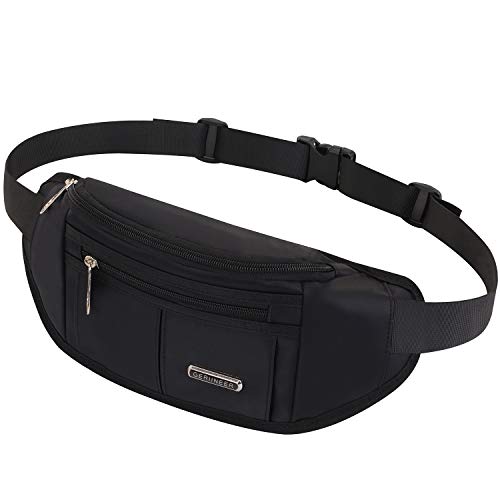 GERIINEER Riñoneras Mujer Hombre Deportiva Running，Riñonera Cinturón Corriendo Impermeable 3 Bolsillos con Cremallera，Bandolera para Hombre Mujer (Negro)