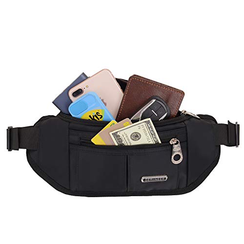 GERIINEER Riñoneras Mujer Hombre Deportiva Running，Riñonera Cinturón Corriendo Impermeable 3 Bolsillos con Cremallera，Bandolera para Hombre Mujer (Negro)