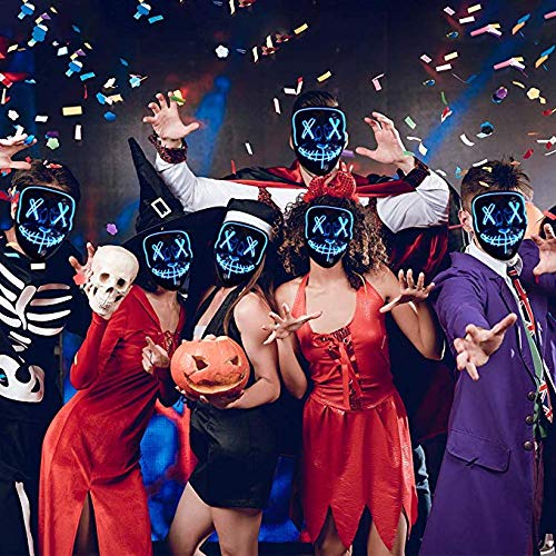 GHONLZIN Máscaras LED, Máscara de Halloween LED Glow Scary Light Up Máscaras para Fiesta Fiesta Carnaval Disfraz Navidad (Blue)