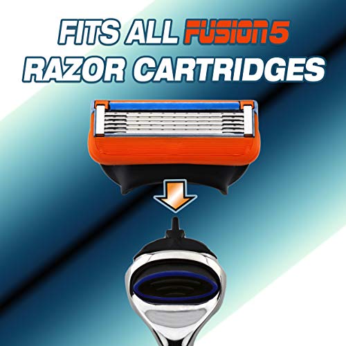 Gillette Fusion Compatible afeitado maquinilla de afeitar en negro & Soporte de acero inoxidable – ideal para uso diario y apto para el afeitado en húmedo – perfecto como un regalo
