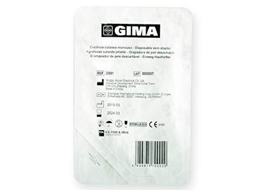 Gima - Máquina de coser cutánea estéril desechable, puntadas de acero inoxidable, 5 piezas de 35 puntadas cada una