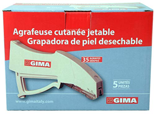 Gima - Máquina de coser cutánea estéril desechable, puntadas de acero inoxidable, 5 piezas de 35 puntadas cada una