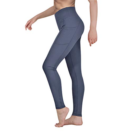 Gimdumasa Pantalón Deportivo de Mujer Cintura Alta Leggings Mallas para Running Training Fitness Estiramiento Yoga y Pilates GI188 (Gris Azul, XL)