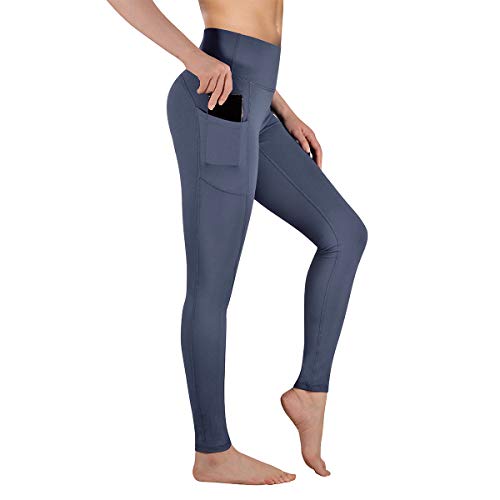 Gimdumasa Pantalón Deportivo de Mujer Cintura Alta Leggings Mallas para Running Training Fitness Estiramiento Yoga y Pilates GI188 (Gris Azul, XL)