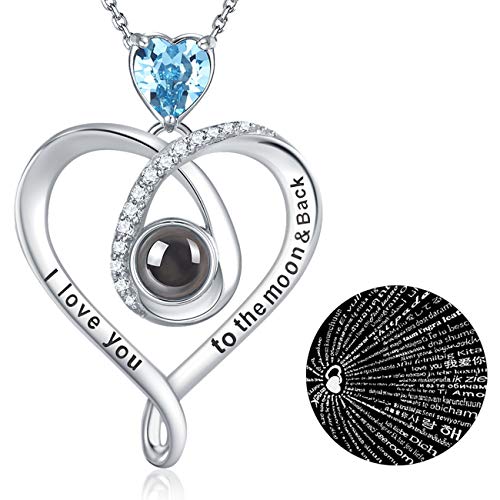 GinoMay mujer Plata fina 925 plata de ley corazón Blue Aguamarina azul