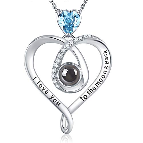 GinoMay mujer Plata fina 925 plata de ley corazón Blue Aguamarina azul