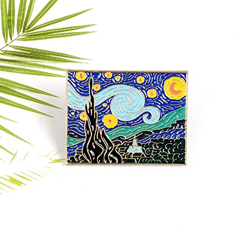 GJongie Broche Broches Arte Retro Pintura Al Óleo La Noche Estrellada Broches Pintor Van Gogh Esmalte Personalizado Broche Insignia Regalo De La Joyería para Artistas Amigos