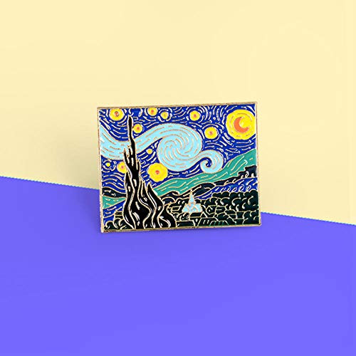 GJongie Broche Broches Arte Retro Pintura Al Óleo La Noche Estrellada Broches Pintor Van Gogh Esmalte Personalizado Broche Insignia Regalo De La Joyería para Artistas Amigos