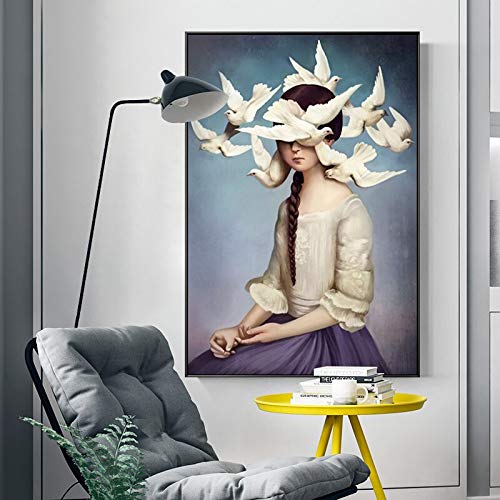 GJQFJBS Modern Peace Dove Sky Holy Face Painting Canvas Art Posters and Prints Wall Art Pictures for Living Room Decoración del hogar Réplica (sin Marco) 70X120CM