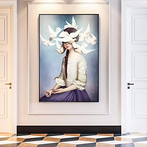 GJQFJBS Modern Peace Dove Sky Holy Face Painting Canvas Art Posters and Prints Wall Art Pictures for Living Room Decoración del hogar Réplica (sin Marco) 70X120CM