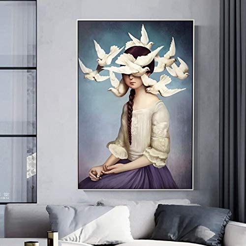 GJQFJBS Modern Peace Dove Sky Holy Face Painting Canvas Art Posters and Prints Wall Art Pictures for Living Room Decoración del hogar Réplica (sin Marco) 70X120CM