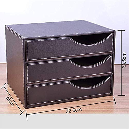 Gjrff Negro Organizador de Escritorio con 3 cajones, Ministerio del Interior del Archivo Caja de Almacenamiento Organizador, el Organizador de Cuero Soporte for Documentos, Novedades, Cosmética