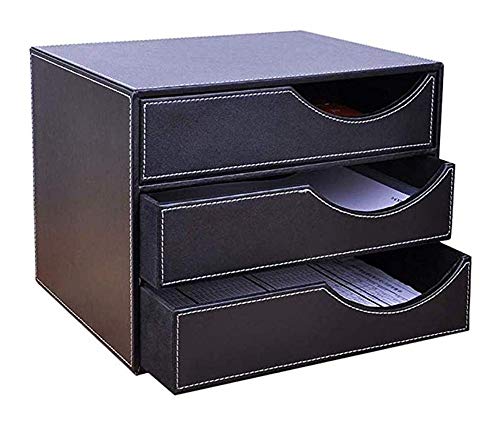 Gjrff Negro Organizador de Escritorio con 3 cajones, Ministerio del Interior del Archivo Caja de Almacenamiento Organizador, el Organizador de Cuero Soporte for Documentos, Novedades, Cosmética
