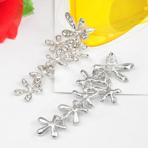 Gleader a largo lindo Crystal Rhinestone de la flor de la borla cuelga el banquete de boda de los pendientes nuevos - Plata