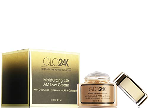 GLO24K Crema de día hidratante con 24k, antienvejecimiento con vitaminas, ácido hialurónico, colágeno