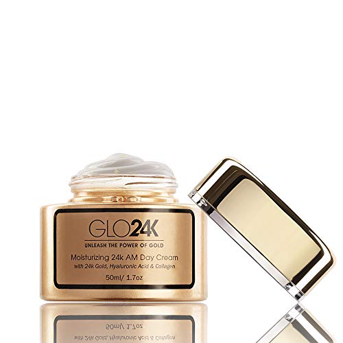 GLO24K Crema de día hidratante con 24k, antienvejecimiento con vitaminas, ácido hialurónico, colágeno
