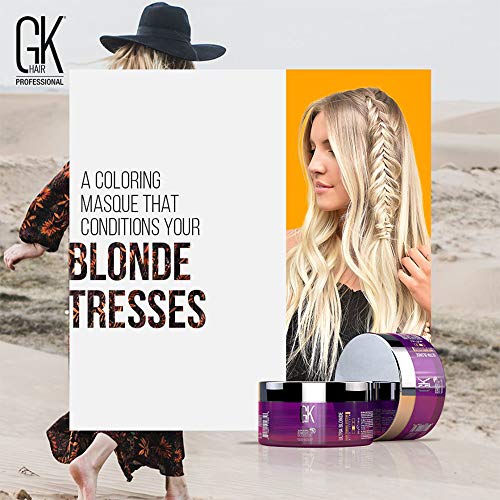 Global Keratin GKhair Ultra Blonde Bombshell Masque 200g / 7.5 fl. oz | Pigmentos de color semipermanentes para el tipo de cabello rubio - Elimina los tonos de sostén no deseados
