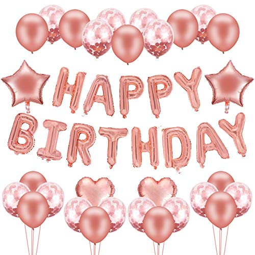 Globo De Cumpleaños Rosa Oro Feliz Cumpleaños Decoraciones 48 Piezas Cumpleaños Globos Pancartas para Fiestas para Niñas