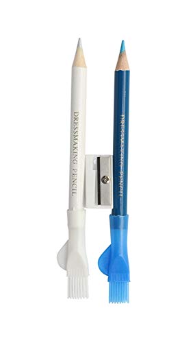 Glorex Tiza de sastre en forma de lápiz, rotuladores de tela, azul y blanco con sacapuntas y cepillo de borrar, ideal para transferir patrones de corte y dibujar, multicolor, desconocido
