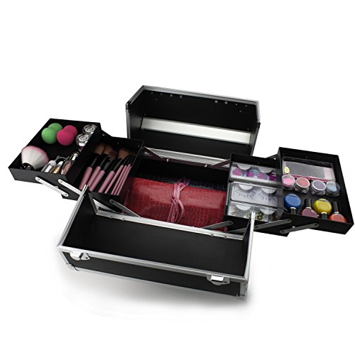 Glow Beauty Case/Maletín para cosméticos/Estuches de maquillaje/Estuche organizador de Cosméticos, Negro (Plain)