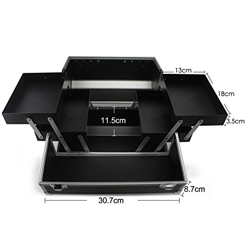 Glow Beauty Case/Maletín para cosméticos/Estuches de maquillaje/Estuche organizador de Cosméticos, Negro (Plain)