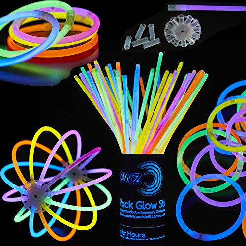 Glowz Glow Sticks Glow In The Dark Pulseras Premium (Colores Mezclados) 100 Pack - Accesorios de neón para niñas o niños