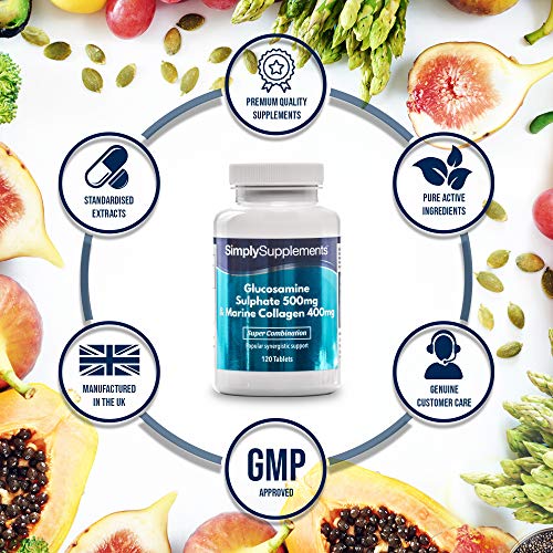 Glucosamina 500mg y Colágeno Marino 400mg - ¡Bote para 8 meses! - 240 Comprimidos - SimplySupplements