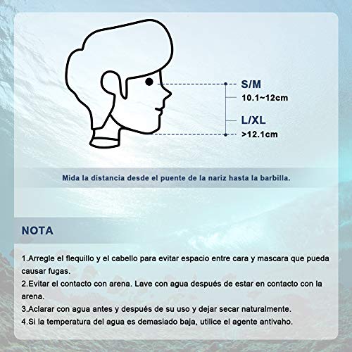 Glymnis Máscara de Buceo 180° Máscara Snorkel Anti-Fuga Gafas Cara Completa con Agente Antivaho Apoyo Camara Deportiva (Negro y Azul, S/M)